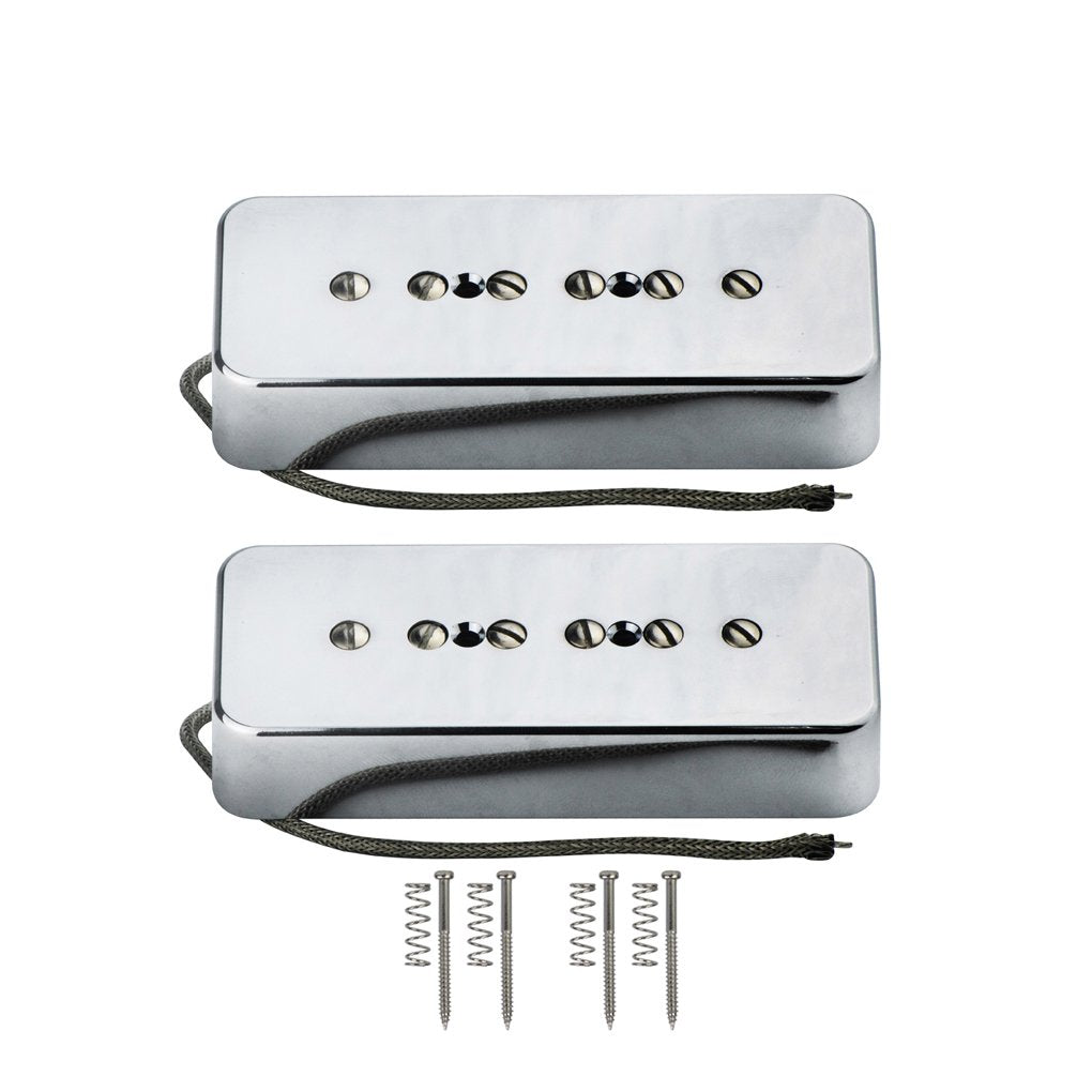 FLEOR Alnico 5 Single Coil Pickup Soap Bar Pickups Chrome P90 Neck & Bridge Pickup Set